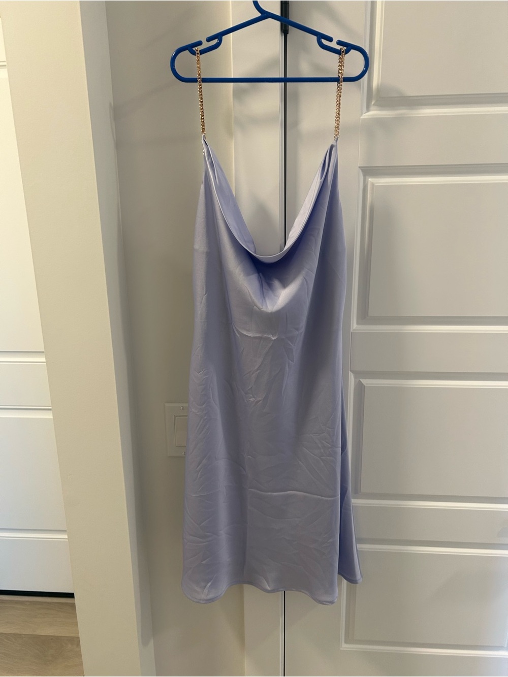 Marciano Lavender Satin Slip Dress with Gold Chain Straps
